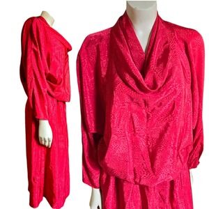 vtg d.Frank womens red silky dress with open blouson back secretary 80s size 14